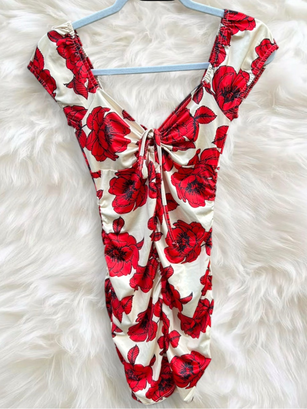 SHEIN Red Floral Mini Dress on Cream